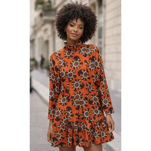 ANTHROPOLOGIE TRAFFIC PEOPLE Retro Floral Mini Dress Orange 1960s Flower Power